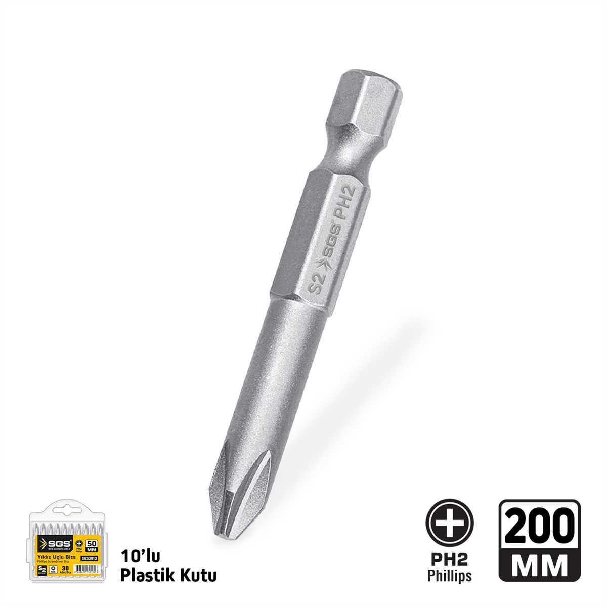 YILDIZ UÇLU BİTS TORNALI S2 PH2*200mm Sand-Pro Series